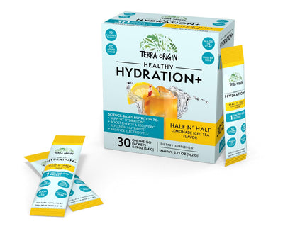 TERRA ORIGIN Healthy Hydration+ Electrolyte Powder Packets | Sugar Free, Gluten Free Drink Mix | Lemonade | 30 Servings (1-Pack)