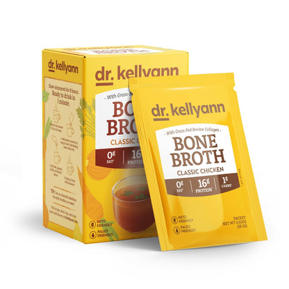 Dr. Kellyann French Onion Bone Broth Packets Trial Pack (14 Servings) – Original Homestyle Chicken & French Onion, 2 Boxes