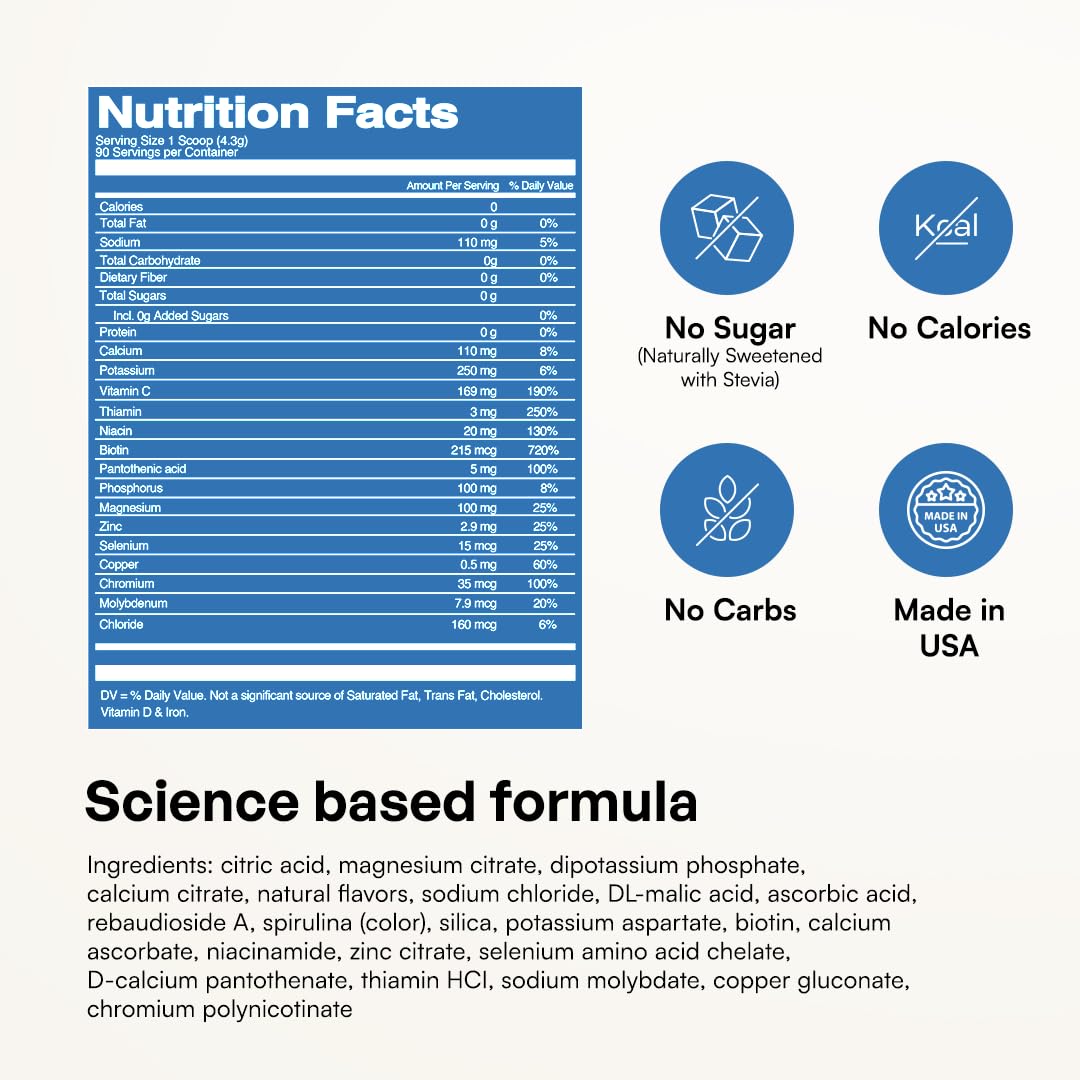 KEY NUTRIENTS Potassium Multivitamin Electrolytes Powder, Lemonade, 90 Serv