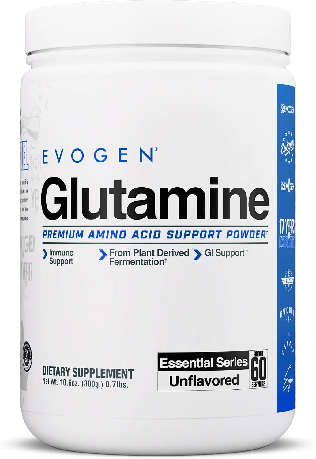 Evogen Glutamine | Unflavored | 60 Servings | Delivers 5g fermented per serving to accelerate recovery, support immune health and reduce soreness