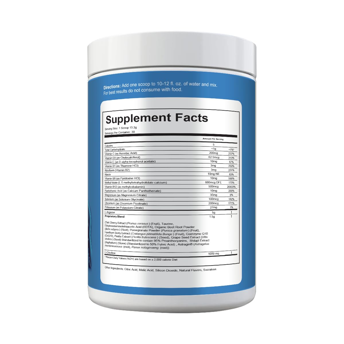 L-Arginine 5000mg & L-Citrulline 1000mg Combo+® - Mixed Berry, 30 Servings, 390g Nitric Oxide Booster Drink Mix Powder - CoQ10 & Organic Beet Root - High Potency Heart & Circulation Support USA
