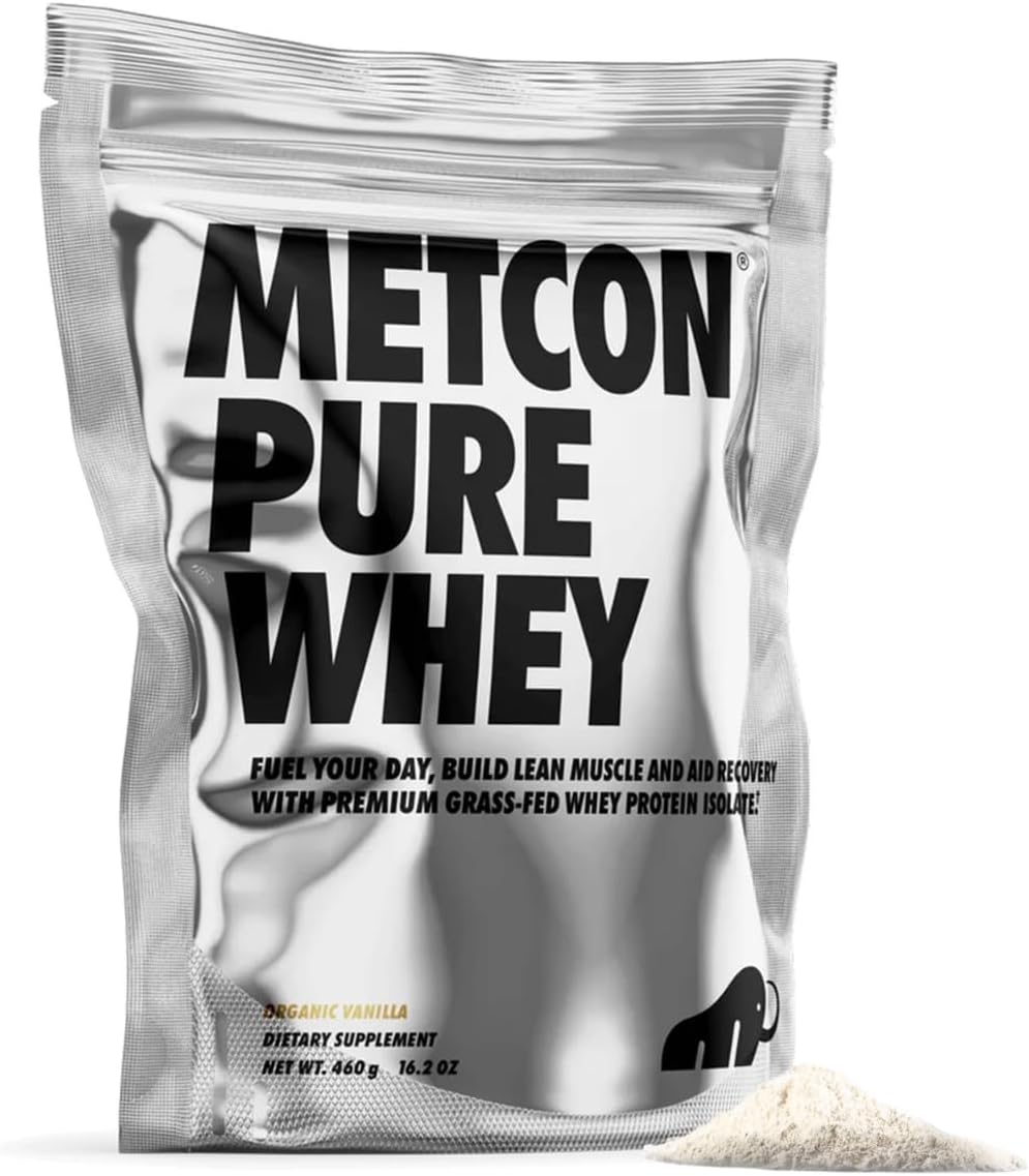MetCon Whey Protein Isolate - Premium Grass-Fed Whey Protein Isolate Powder with 5 All-Natural Ingredients, No Fillers, Organic Vanilla Flavor (460g)