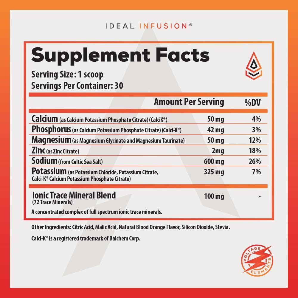 Celtic Sea Salt Electrolyte Powder: Magnesium Glycinate & Taurate - Ionic Trace Minerals & Potassium Hydration Booster - Zero Sugar, 30 Servings - Blood Orange Bolt