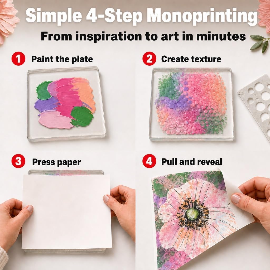 Gelli Arts Gel Printing Plate – Reusable Gel Printing Plate, Printmaking Supplies, Monoprinting at Home, Arts and Crafts – Easy Cleaning & Storage – Made in the USA – 6" x 6" – Blush Bloom