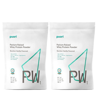 Puori Whey Protein Powder, Bourbon Vanilla - PW1 Pasture-Raised, Grass-Fed Whey Protein Powder Drink Mix containing BCAA Amino Acids - Post-Workout Supplement for Muscle Gain & Recovery - 30 Servings