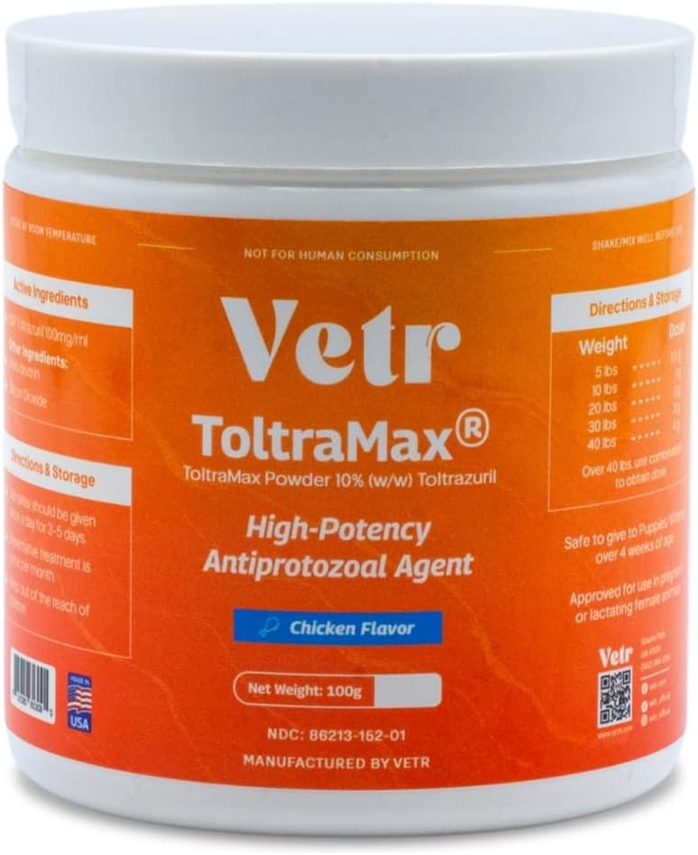 Vetr's Toltramax Toltrazuril Powder for Horses, Dogs, Cats, 100g (10.0%, Chicken)