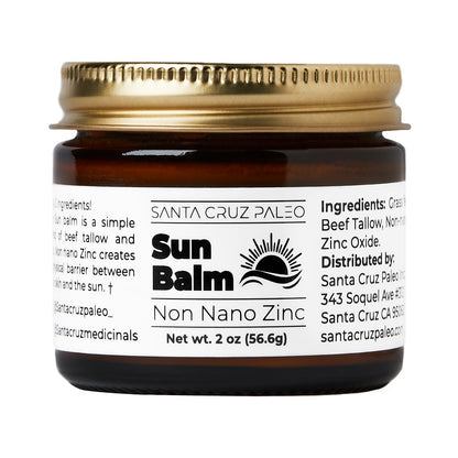 Santa Cruz Paleo, Beef Tallow Sun Balm with Non-Nano Zinc Oxide, Sunscreen Free, Unscented, Natural Mineral Sun Protection for Face & Body, Acne Safe, Moisturizer, Non Comedogenic, Organic Balm, 2 Oz