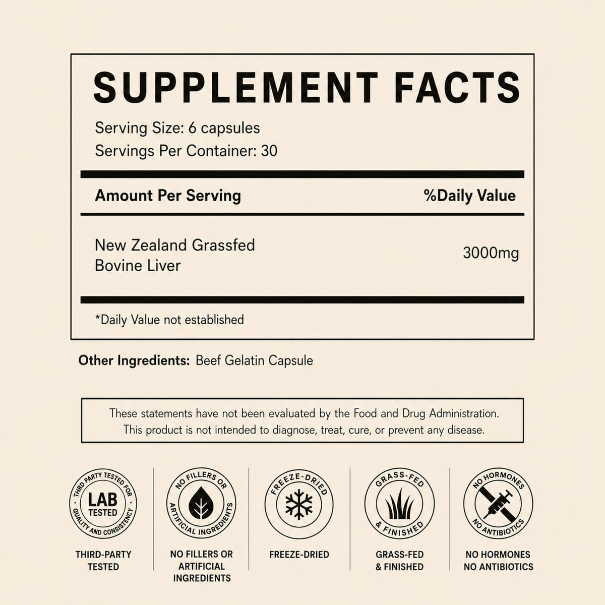 Primal Being Grassfed Beef Liver - 3000mg Freeze Dried Capsules - Pasture Raised in New Zealand - Natural Beef Organ Supplement - Liver Supplement for Energy and Wellness - 180 Count