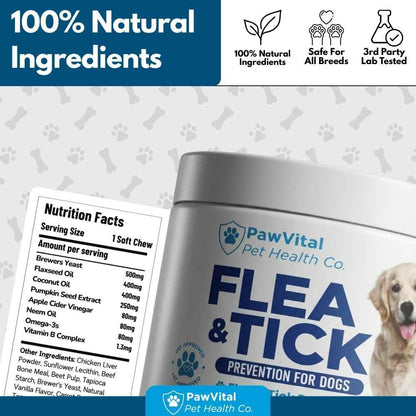 Flea and Tick Prevention for Dogs Chewables – 150 Soft Chews – Natural Dog Flea & Tick Control Supplement – Oral Defense Treatment with Omega Skin & Coat Support – All Breeds & Ages – Chicken Flavor