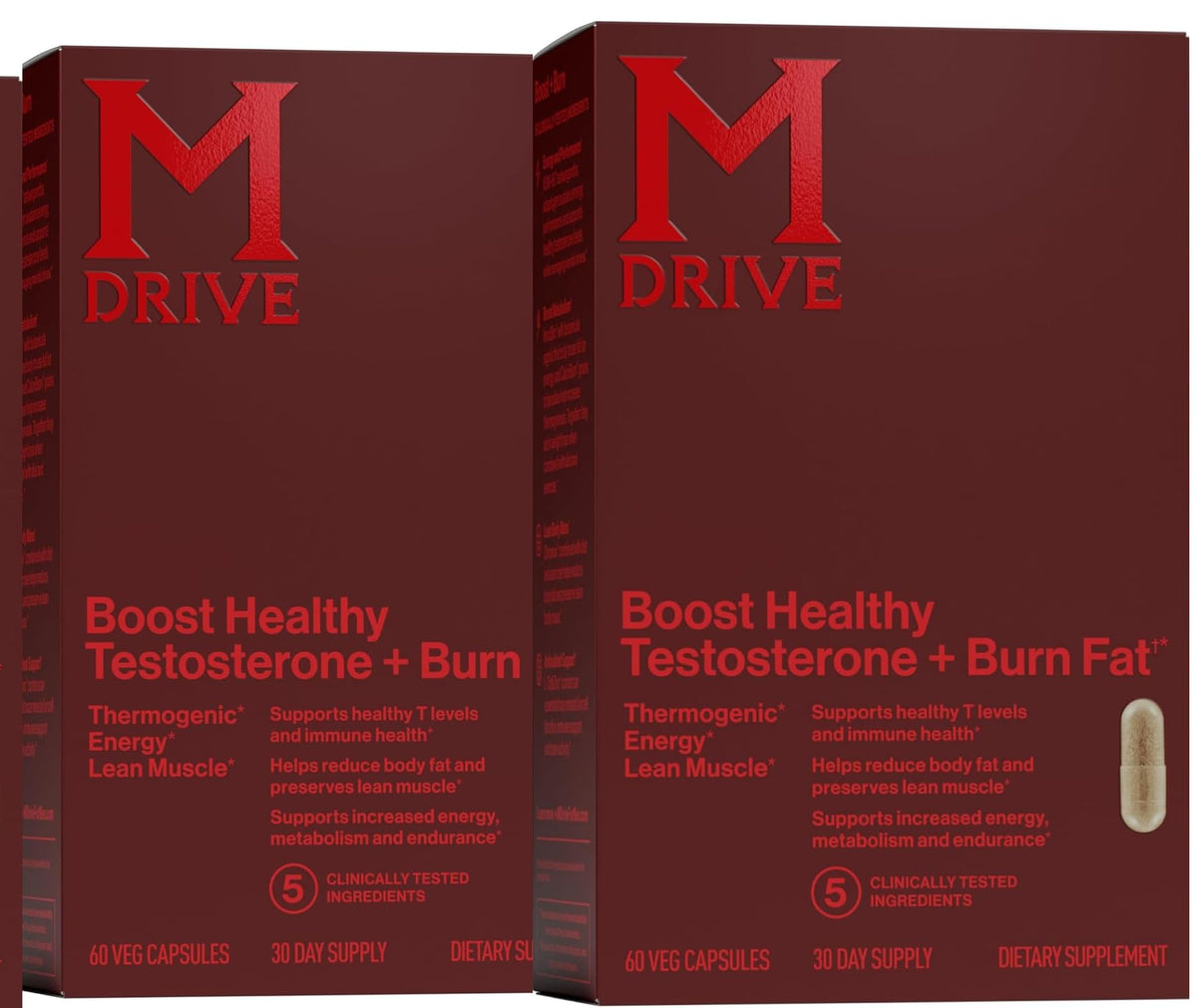 Mdrive Boost and Burn Testosterone Booster & Fat Burner for Men, 60 Caps | KSM-66 Ashwagandha; Chromax chromium; Thermogenic formula; Boosts energy & endurance; Supports lean muscle; 30-day supply