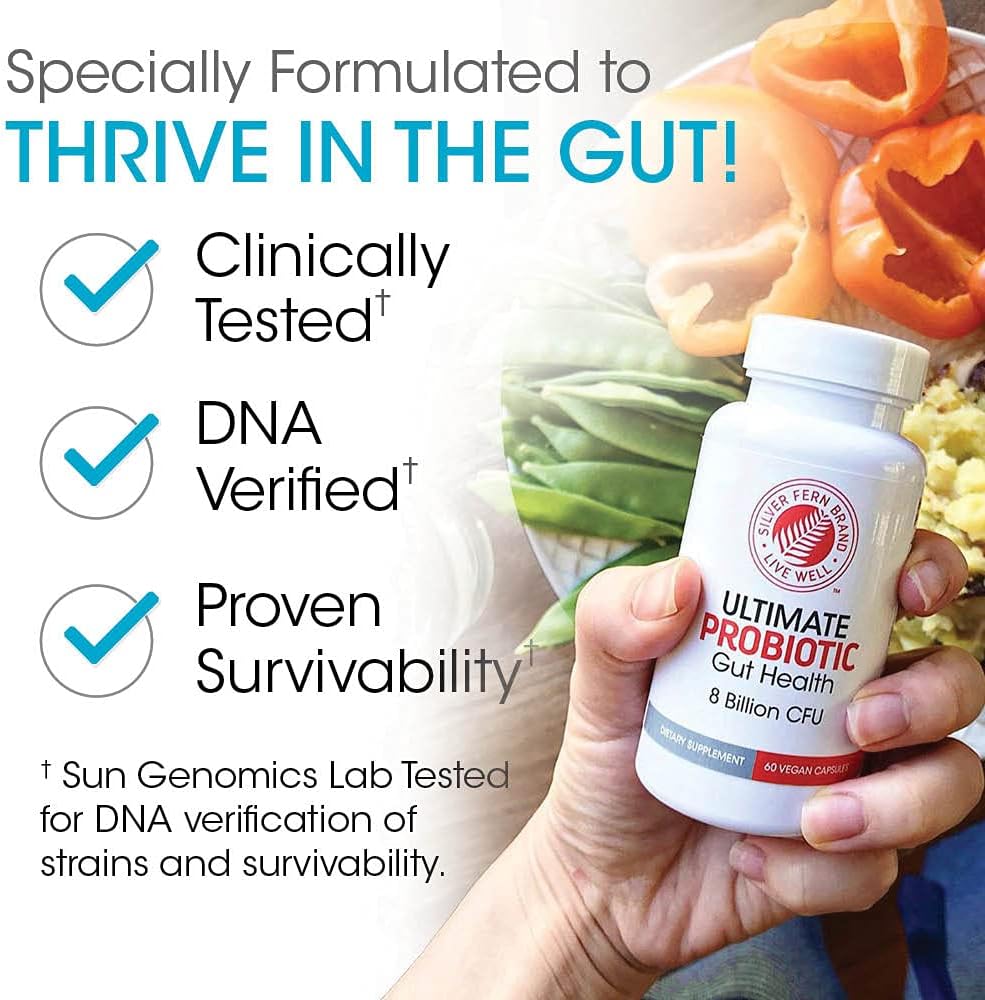 Silver Fern Gut Health Tune-Up Kit - Multi-Function Ultimate Probiotic | (1 Bottle - 60 Capsules) & Digestive Enzyme (1 Bottle = 90 Capsules) Helps Digestive Health, Mood, Reduce Cravings