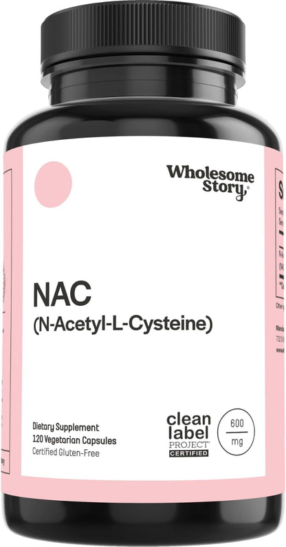 Wholesome Story NAC Supplement N-Acetyl-L-Cysteine 600 mg | Liver, Lung & Fertility Support | 120 Capsules | 120 Serving Supply