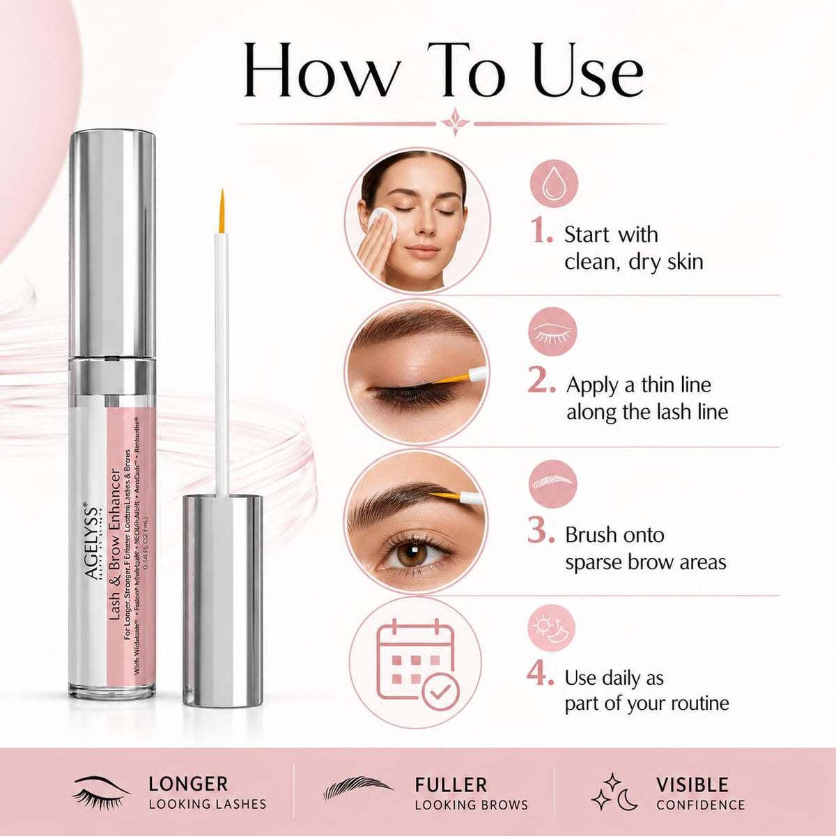 Agelyss Lash & Brow Enhancer - Longer, Stronger & Thicker Lash and Brows - 1 Bottle
