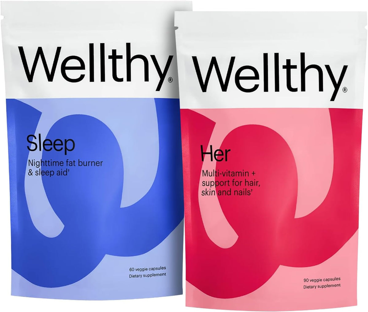 Wellthy Daily Multivitamin & Night Time Weight Loss Bundle - Healthy Skin, Hair, Nails & Sleep Support