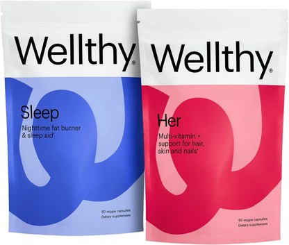 Wellthy Daily Multivitamin & Night Time Weight Loss Bundle - Healthy Skin, Hair, Nails & Sleep Support