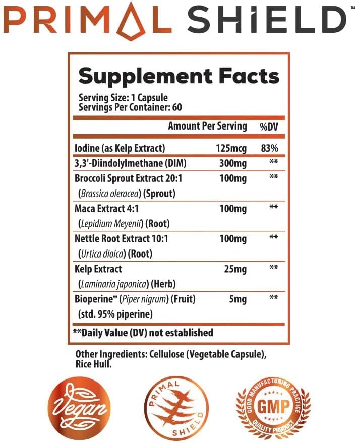 Estrogen Blocker and Hormone Balance for Men & Women: DIM 300mg Supplement with BioPerine - 20x Potency Broccoli Sprout Extract with Kelp Extract Iodine for Liver & Thyroid Health (60 servings)