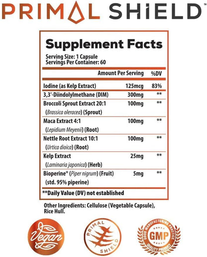 Estrogen Blocker and Hormone Balance for Men & Women: DIM 300mg Supplement with BioPerine - 20x Potency Broccoli Sprout Extract with Kelp Extract Iodine for Liver & Thyroid Health (60 servings)