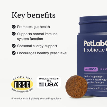PetLab Co. Probiotic Chews for Dogs, 30 Soft Chews, Salmon | 8-strain probiotic blend with prebiotics to support digestive health, skin and seasonal allergy support