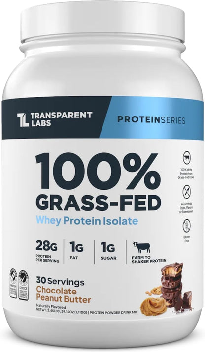 Transparent Labs Grass-Fed Whey Protein Isolate (30 Servings, Chocolate Peanut Butter) & Grass-Fed Whey Protein Isolate (30 Servings, Milk Chocolate)