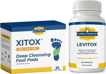Xitox and Levitox Bundle - Nighttime Liver Care - Foot Pads, Milk Thistle | Foot-Liver Night Routine, For Overnight Recovery, With Bamboo Vinegar and Dandelion, Wear Overnight, One Daily