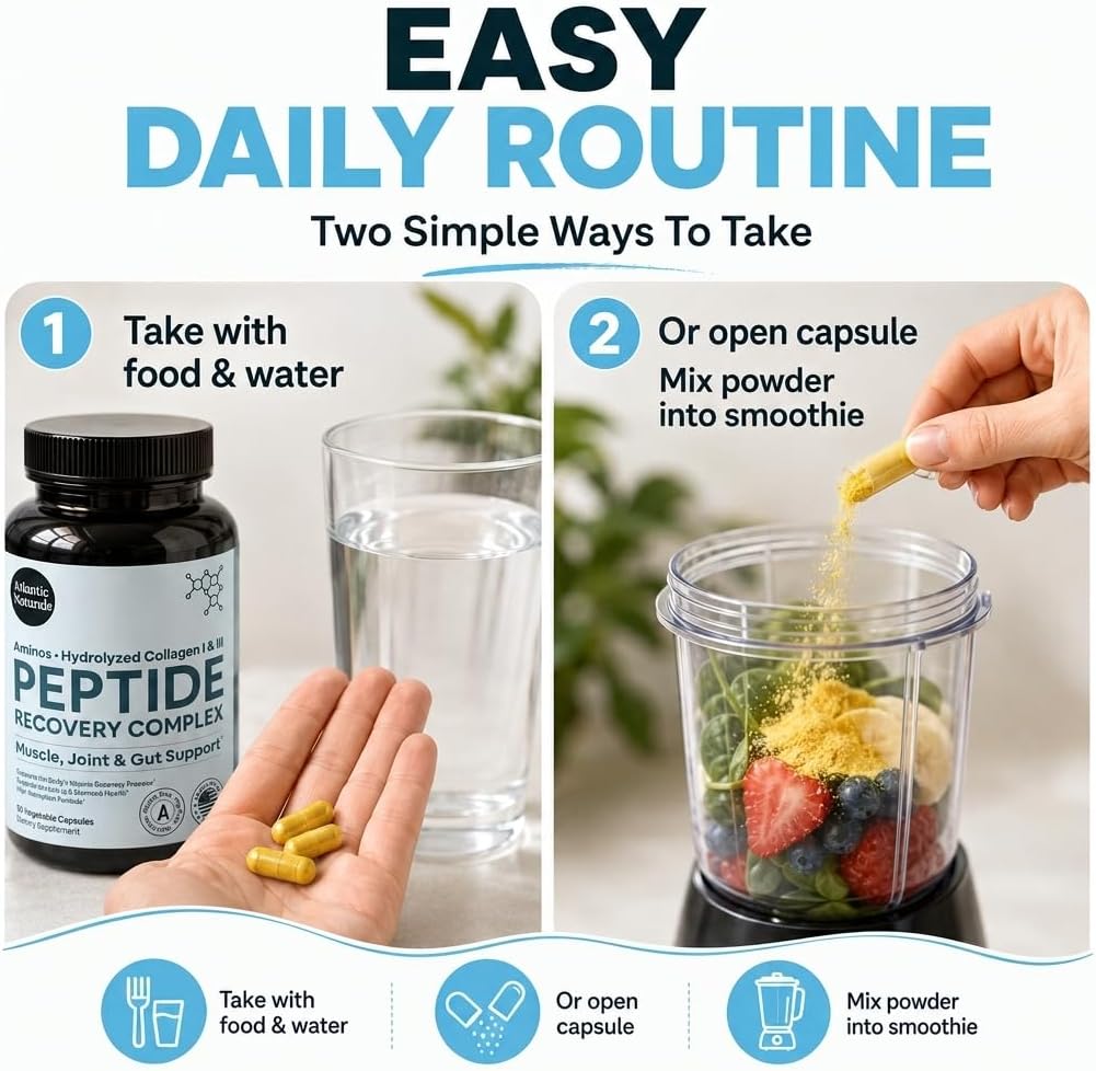 Peptide Recovery Complex – Advanced 157 Recovery Blend with Hydrolyzed Collagen Peptides & Amino Acids | Muscle, Joint & Tissue Support for Men & Women | Post-Workout Flexibility | 90 Capsules