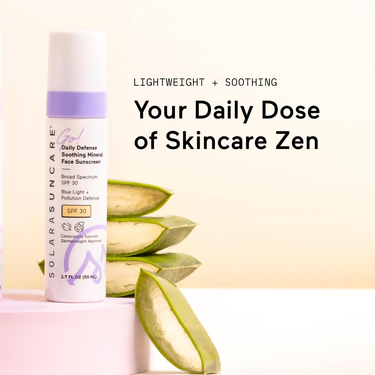 Solara Suncare - Go! Daily Defense Soothing Face Sunscreen (1.7 fl oz) | Mineral Non-Nano Zinc Oxide SPF 30 | Lightweight, Safe For Sensitive & Acne-Prone Skin | Vegan, Cruelty Free