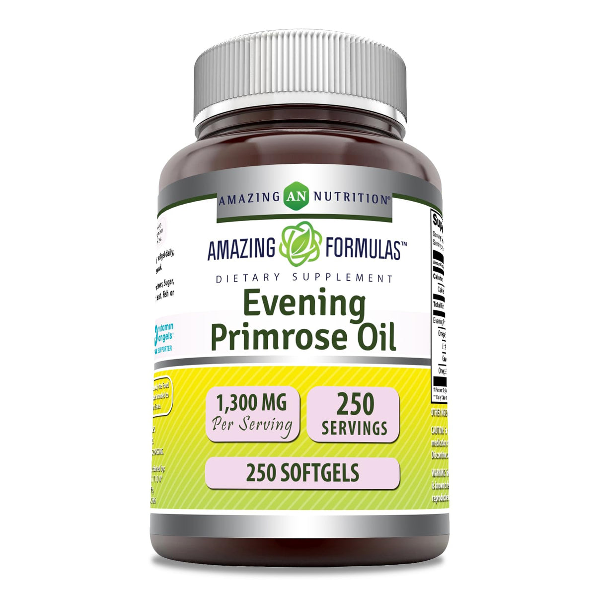 Amazing Formulas Evening Primrose Oil 1300mg, 10% GLA, Softgels Supplement | Hexane Free Cold Pressed Oil | Non-GMO | Gluten Free (250 Count)