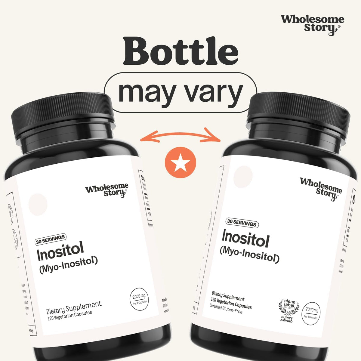 Wholesome Story Myo-Inositol Supplement | Inositol Powder Capsules | Myoinositol | 2000mg Per Serving | 500mg Per Capsule | Male and Female Fertility Supplement | Vitamin B8 | 120 Capsules
