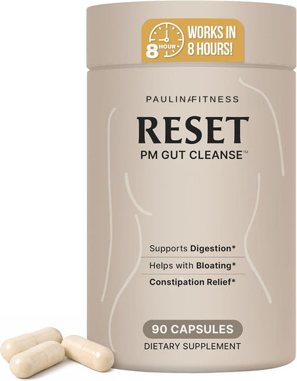 Paulina FITNESS Reset PM Gut Cleanse for Women Overnight 8-Hr Digestive Aid | Bloating Relief & Gut Health Supplement, Natural Detox & Cleanse, Supports Weight Management, Relieves Constipation