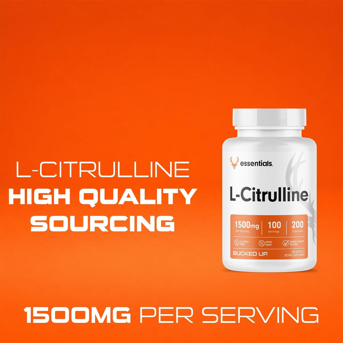 Bucked Up L-Citrulline 200 Capsules | 1500mg Per Serving | Gluten-Free | Non-GMO | Third-Party Tested | Premium Citrulline Supplement for Daily Use - 100 Servings (200 Capsules)