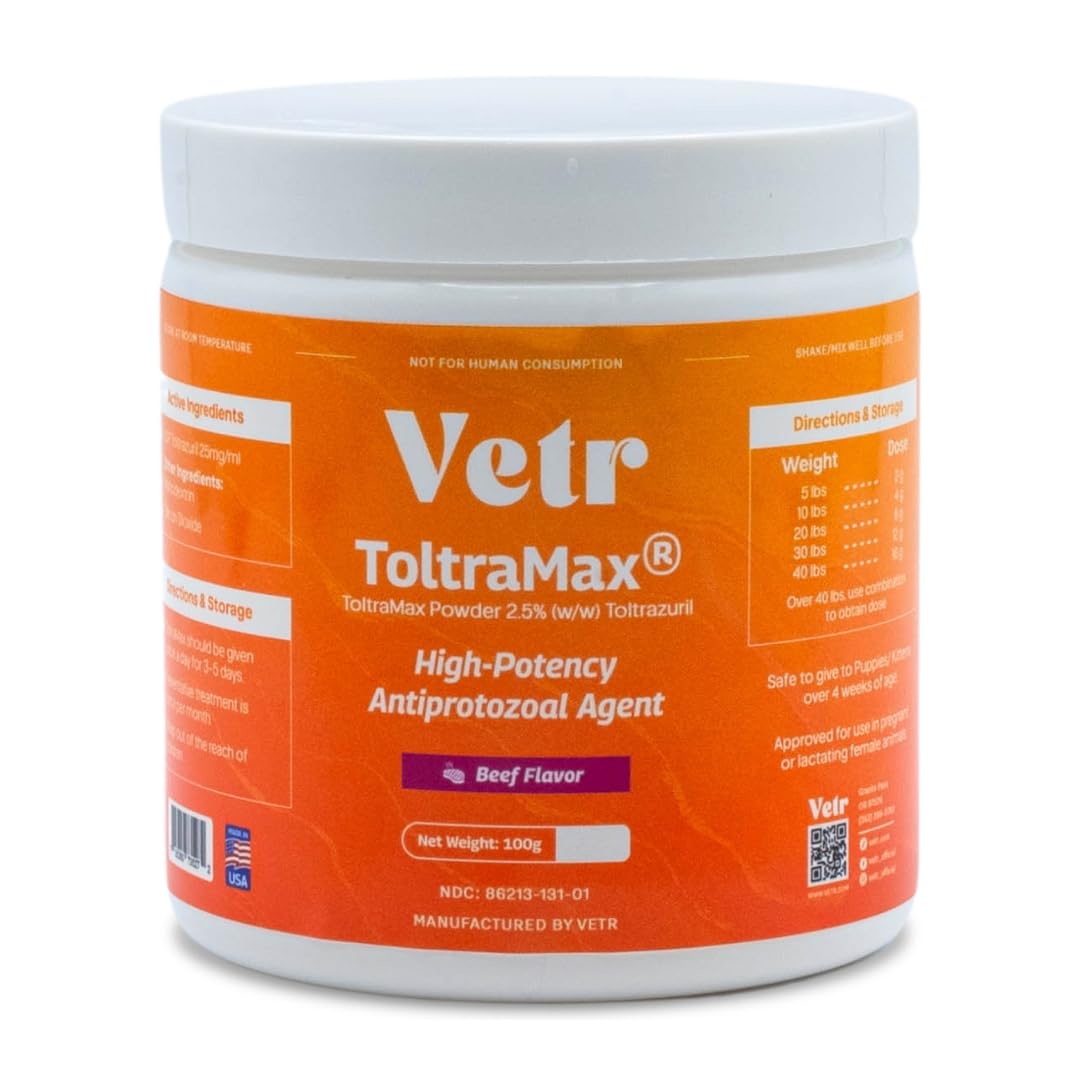 Vetr's Toltramax Toltrazuril Powder for Horses, Dogs, Cats, 100g (10.0%, Chicken)