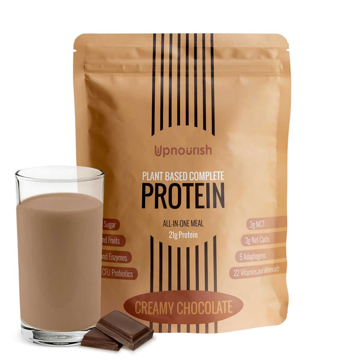 UpNourish Chocolate Vegan Protein Powder 54 Superfoods Powder,1.5 Billion CFU Probiotics 21g Plant Based Protein,No Sugar No Dairy No GMO Dairy Free,Meal Replacement Shake Keto-Friendly Low-Carb Diet,15 Servings