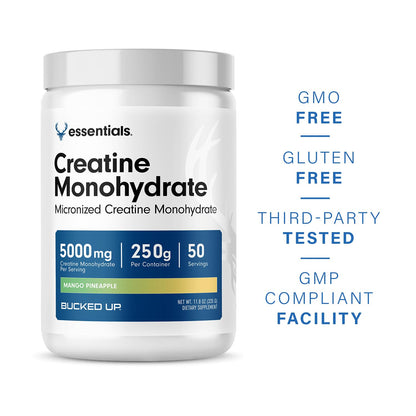 Bucked Up Pure Micronized Creatine Monohydrate for Women and Men - Easy to Mix and Unflavored - 5G Per Serving - 50 Servings - 250 Grams Per Container