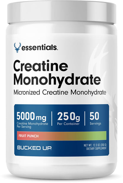 Bucked Up Pure Micronized Creatine Monohydrate for Women and Men - Easy to Mix and Unflavored - 5G Per Serving - 50 Servings - 250 Grams Per Container