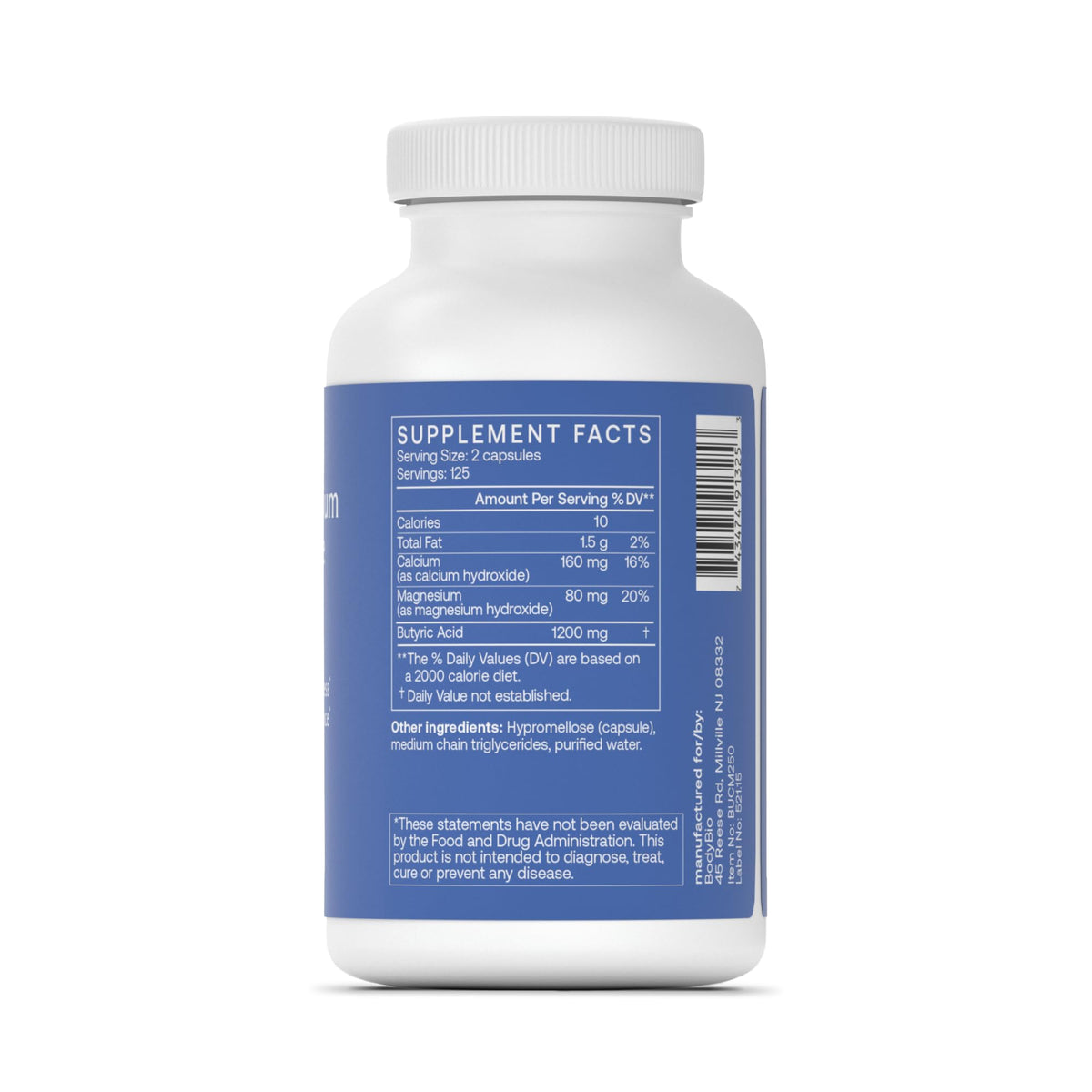 BodyBio Butyrate Calcium Magnesium - Postbiotic for Gut & Digestive Support | Gut Health, Digestive Support, Bloating, Gas & Constipation Relief, Leaky Gut Repair