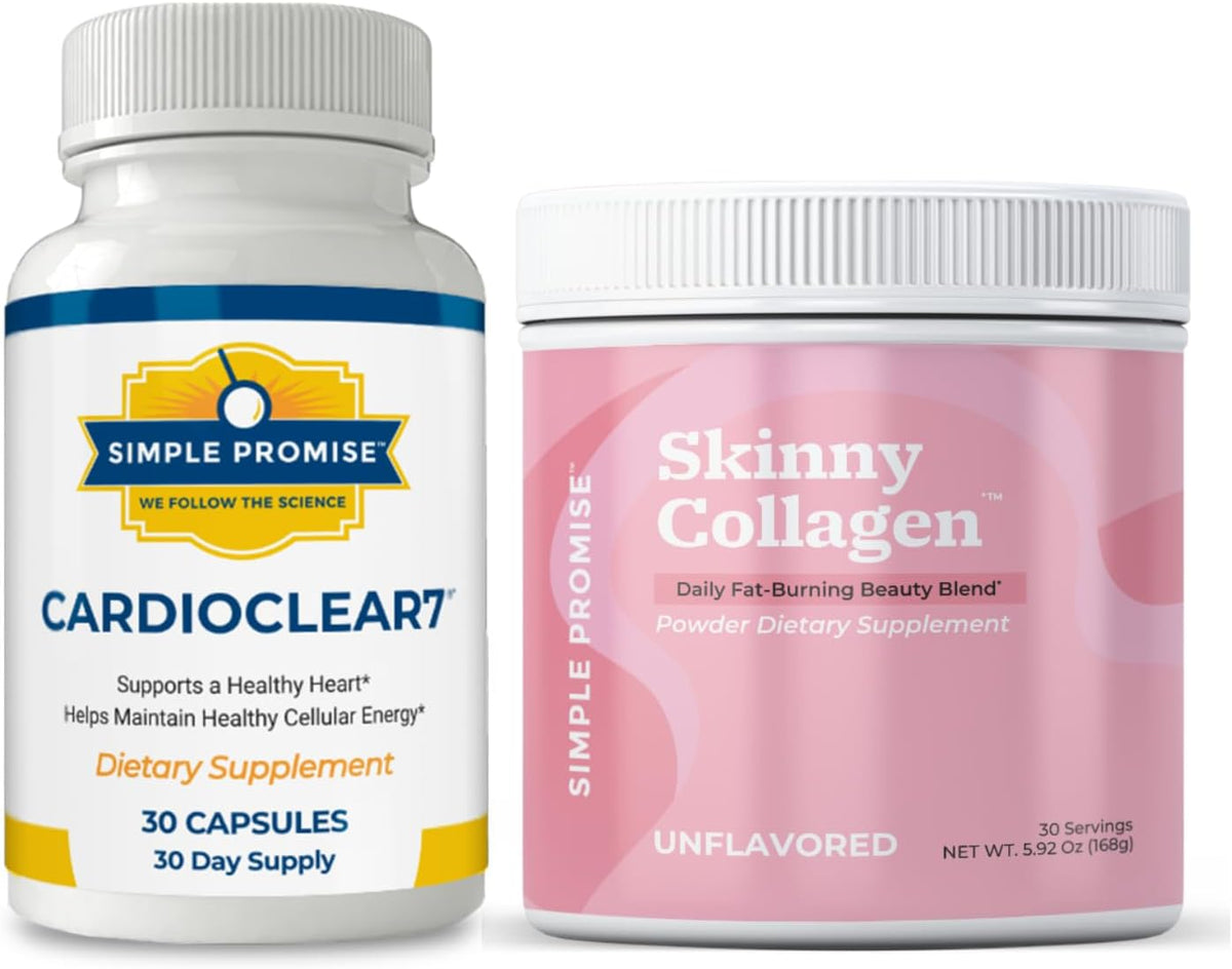 CardioClear7 and Skinny Collagen Bundle - Heart & Beauty - CoQ10, Peptides | Collagen-Cardio Daily Pair, For Stronger Hair, With Shilajit and Peptides, One Capsule Plus a Scoop Daily, 30 Day Supply