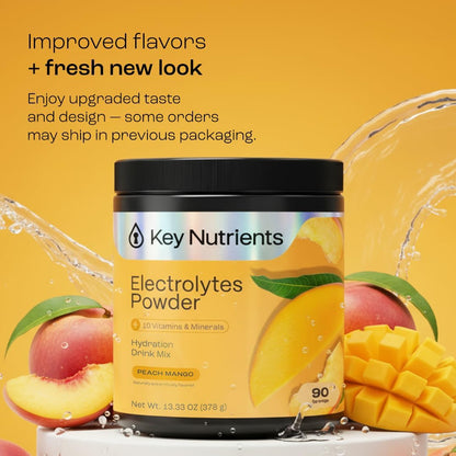 KEY NUTRIENTS Electrolytes Powder Bundle, Peach Mango 90 Servings + Gut Health Hydration Passionfruit Lemonade 16 Servings, Sugar Free Hydration Drink Mix with Vitamins, Minerals & Prebiotic Fiber