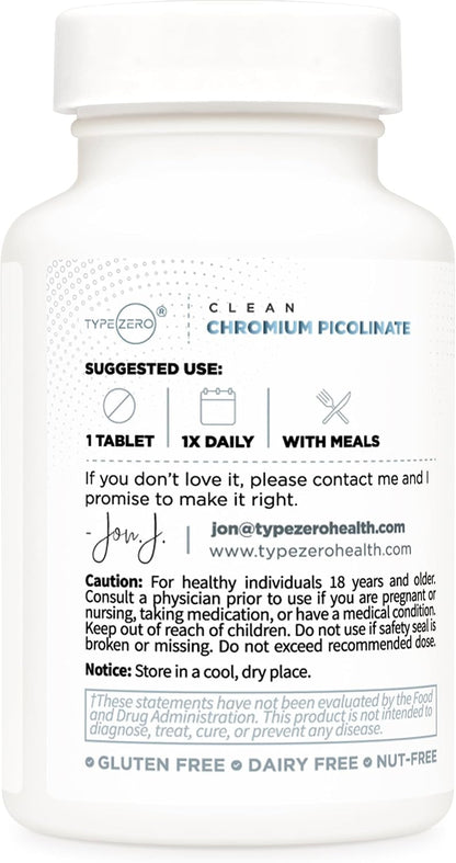 Type Zero Clean Chromium Picolinate (1000mcg) 120 Tablets, Gluten-Free | GMO-Free