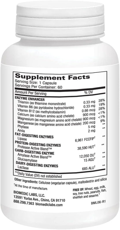 Gallbladder Formula, Lipase, Protease and Amylase Digestive Enzymes to Reduce Bloating - Vegetarian Formula, 60 Veg Capsules