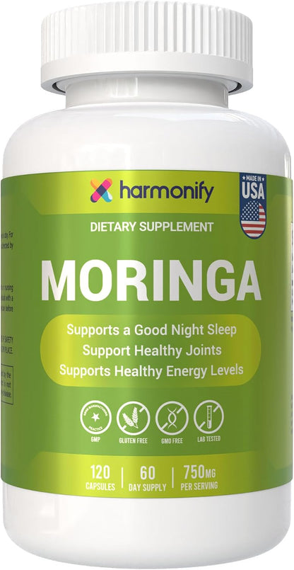 Moringa Capsules - Pure Moringa Powder Supports, Joint Comfort & Healthy Energy Levels 120 Capsules - Made in USA, Gluten Free Supplement, GMO Free
