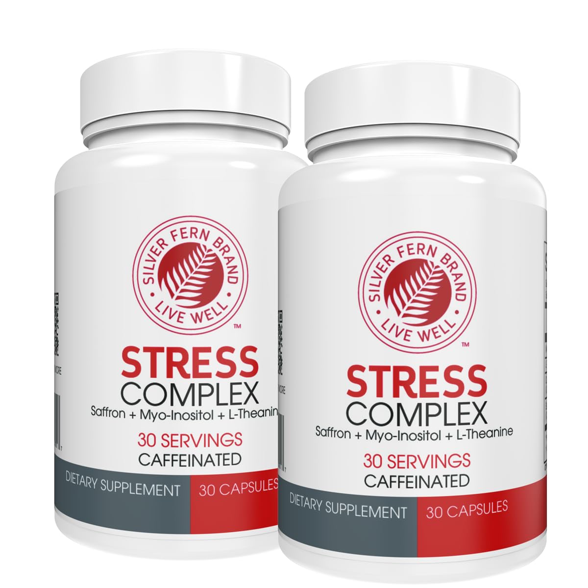 Silver Fern Stress Complex Supplement - with Caffeine - Sleep, Worry | Mood & More with Saffron Supplements, L-Theanine Supplement, and Myo inositol Natural Stress Relief Supplements 30 Servings