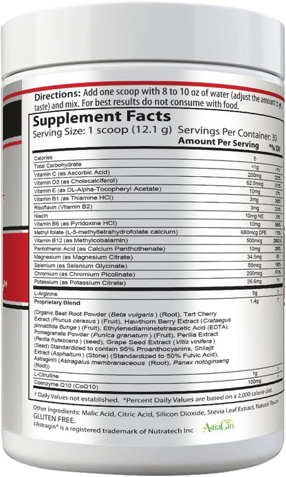 Cardio 911® Nitric Oxide Heart & Circulation Support - 5000mg L-Arginine & 1000mg L-Citrulline - Mixed Berry, 30 Servings Powder, 363 Grams - CoQ10 Beet Root - High Potency Cardiovascular Formula