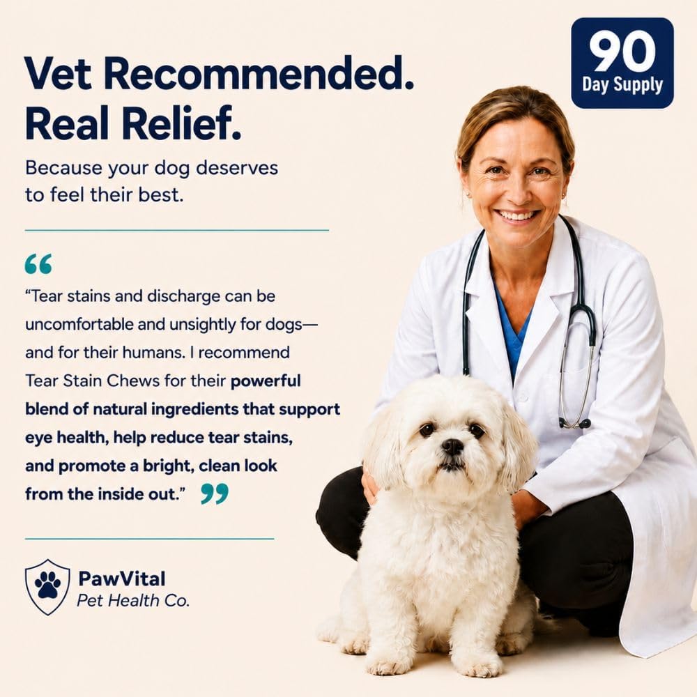 Tear Stain Chews for Dogs – Natural Tear Stain Remover & Eye Health Supplement with Cranberry, Lutein & Eyebright – Reduces Tear Stains, Supports Vision & Promotes Clear Eyes – 90 Soft Chews