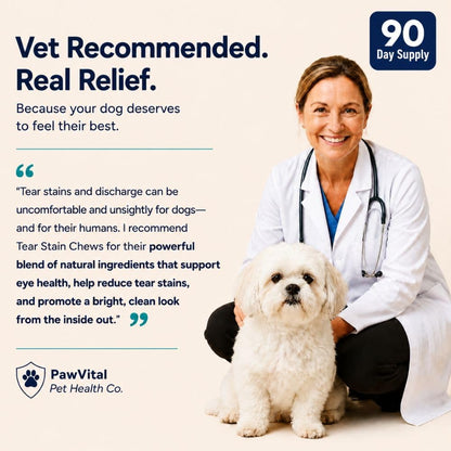 Tear Stain Chews for Dogs – Natural Tear Stain Remover & Eye Health Supplement with Cranberry, Lutein & Eyebright – Reduces Tear Stains, Supports Vision & Promotes Clear Eyes – 90 Soft Chews