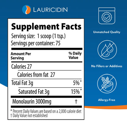 Lauricidin- The Original Monolaurin Supplement- 3000mg per Serving- 227g per Jar (Essential Immune Support and Gut Health)