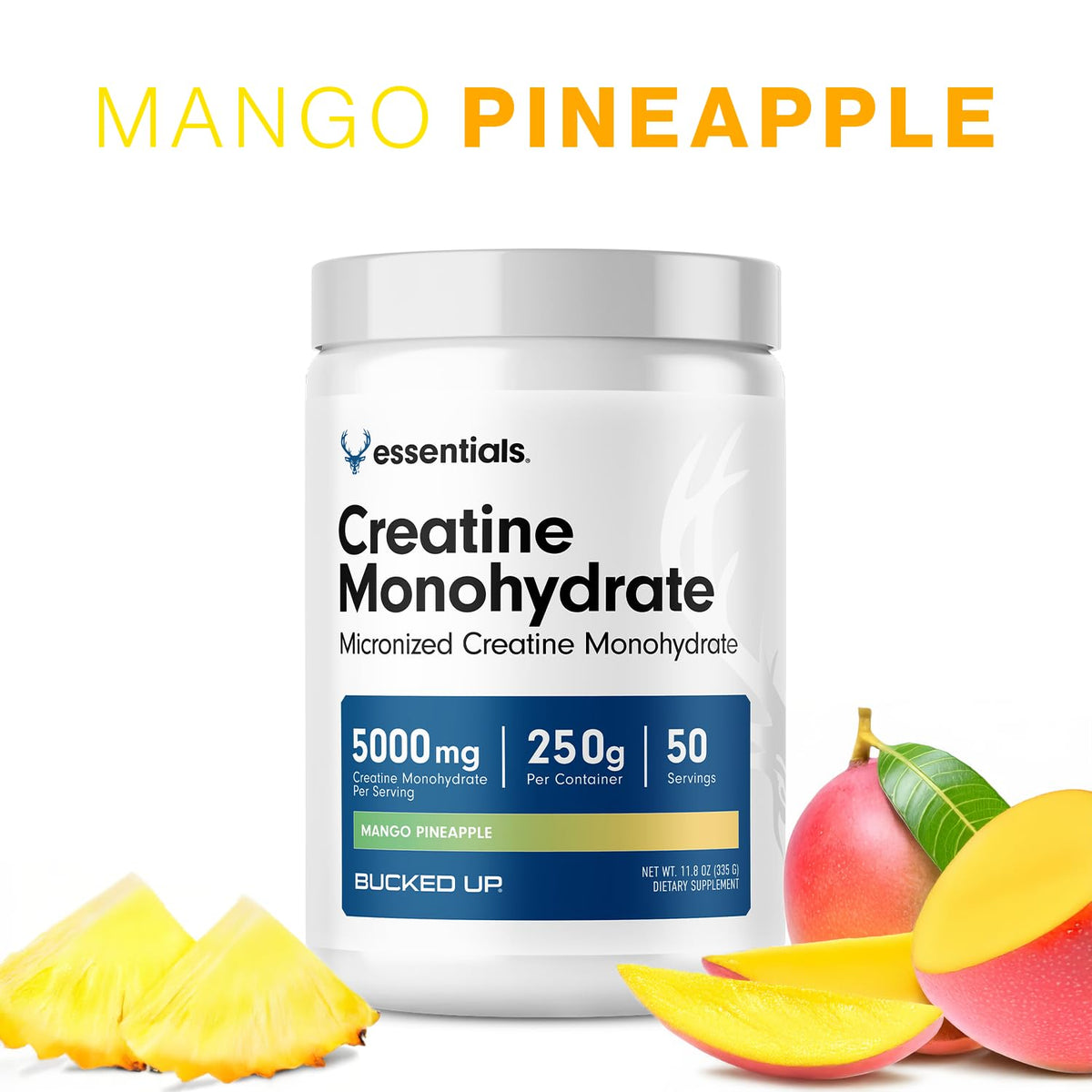 Bucked Up Pure Micronized Creatine Monohydrate for Women and Men - Easy to Mix and Unflavored - 5G Per Serving - 50 Servings - 250 Grams Per Container