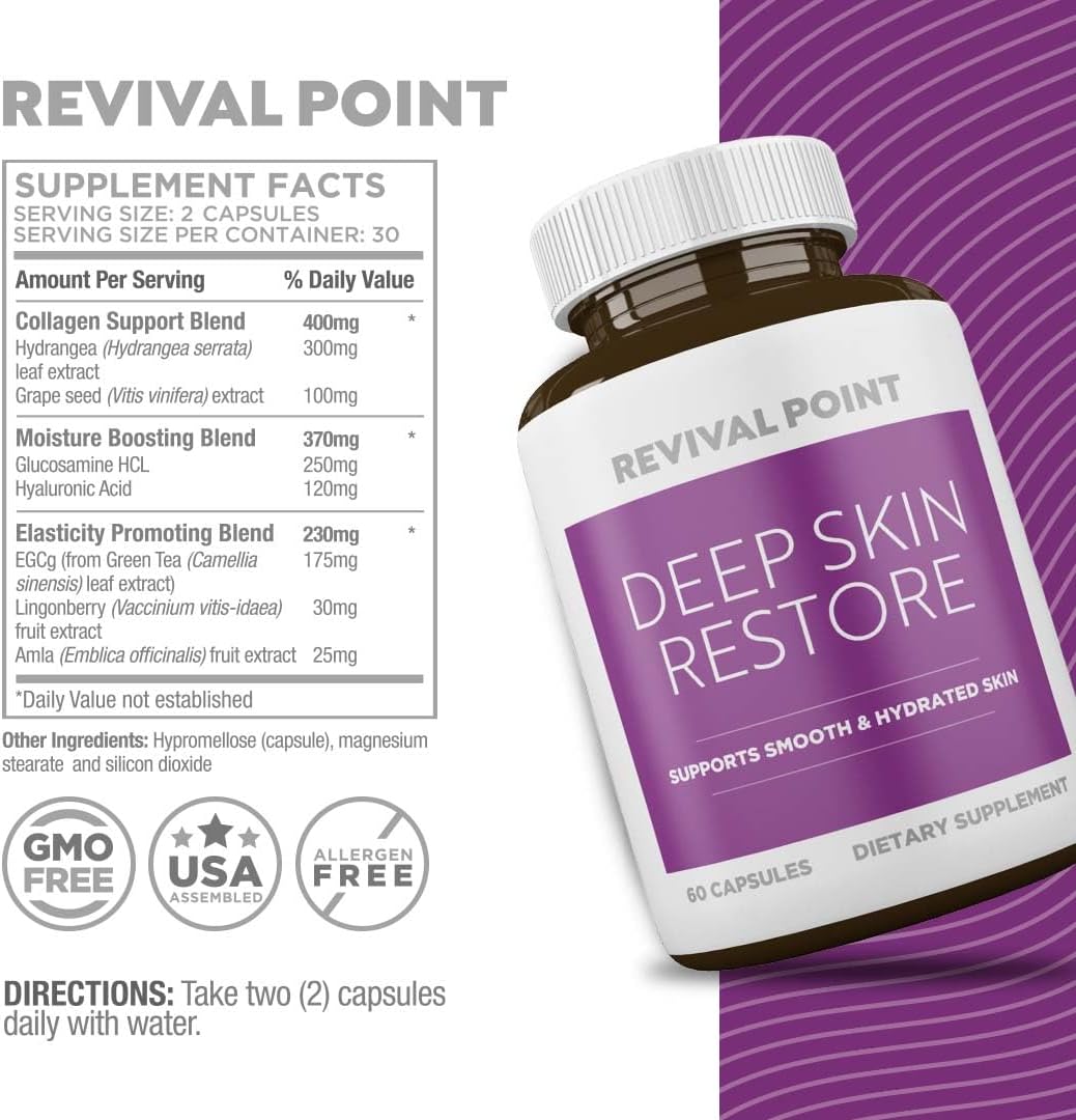 Deep Skin Restore- Advanced Dermal Repair Complex to Boost Firmness, Hydration, & Elasticity– Vegan Collagen Builder & Skin Supplement with 6 Clinically Proven Ingredients– 60 Capsules