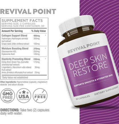Deep Skin Restore- Advanced Dermal Repair Complex to Boost Firmness, Hydration, & Elasticity– Vegan Collagen Builder & Skin Supplement with 6 Clinically Proven Ingredients– 60 Capsules
