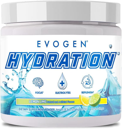 Evogen Hydration Sugar-Free Electrolytes | Lemon Lime | 30 Servings | Potassium, magnesium, sodium, calcium and coconut water with citicoline, taurine and B vitamins for energy and focus