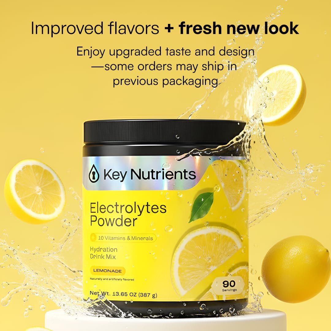 KEY NUTRIENTS Electrolytes Powder Bundle, Refreshing Lemonade 90 Servings Jar + Pineapple Coconut 90 Servings Jar, Sugar Free Hydration Drink Mix with Vitamins & Minerals, No Calories